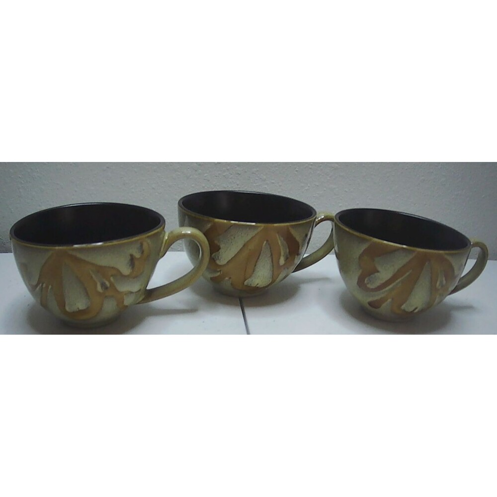 Pier 1 Kioko Set Lot of 3 Speckled Golden Flower Stoneware 2.5" tall, 3.5" tall